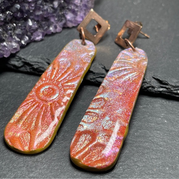 Hand Crafted Iridescent Dangle Earrings - Picture 8 of 15